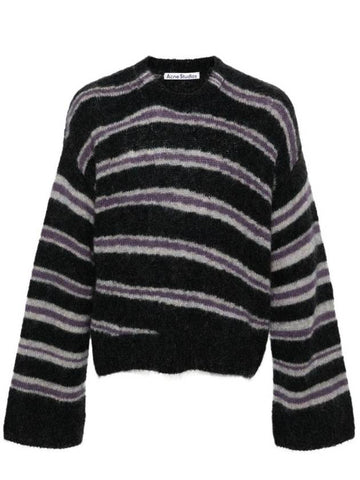 Striped Mohair Blend Jumper Knit Top Black - ACNE STUDIOS - BALAAN 1