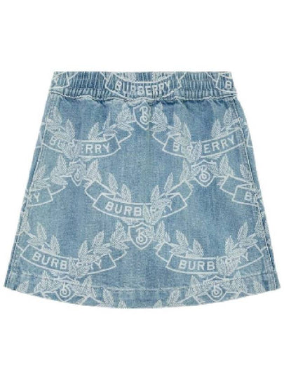 Burberry Pale Blue Maxine  Oak Leaf Badge Japanese Denim Skirt, Size 2Y - BURBERRY - BALAAN 2