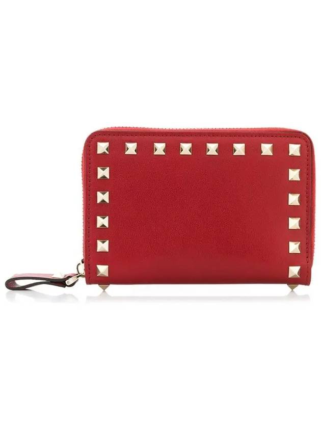 Rockstud Coin Zipper Bicycle Wallet Red - VALENTINO - BALAAN.