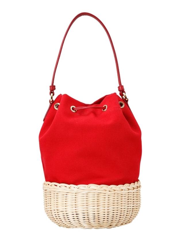 Hemp Triangle Logo Basket Mini Bucket Bag Red - PRADA - BALAAN 4