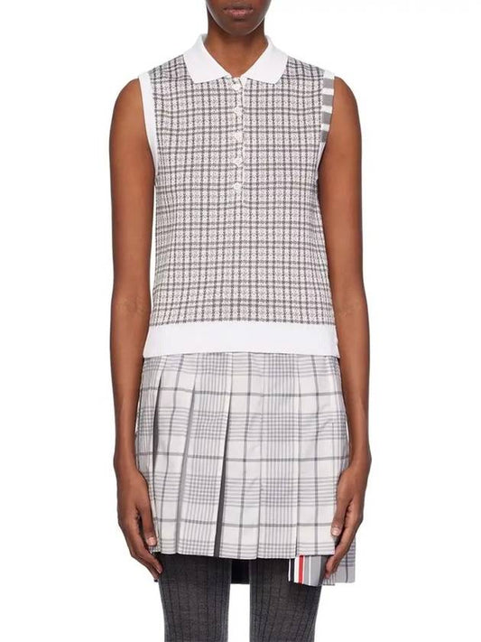 Check Silk Cotton 4 Bar Sleeveless Polo Shirt Grey - THOM BROWNE - BALAAN 2