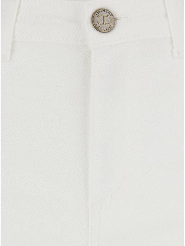 White Pants With Wide Leg And Logo Patch On The Rear In Cotton Woman - TWINSET - BALAAN 3