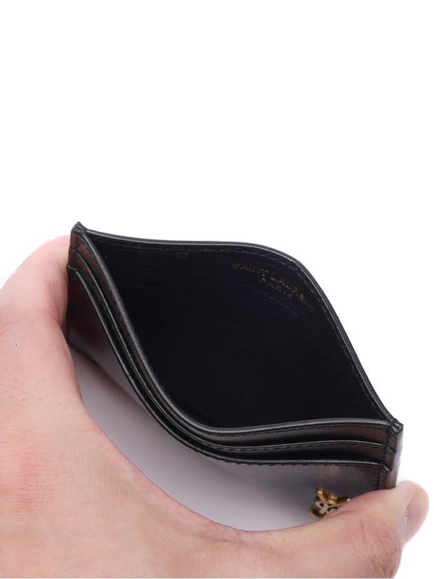 Tiny Monogram Shiny Leather Card Case Black - SAINT LAURENT - BALAAN 7