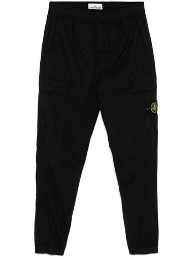 Stretch Cotton Tela Paracadute Straight Pants Black - STONE ISLAND - BALAAN 1