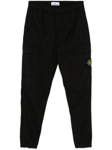 Stretch Cotton Tela Paracadute Straight Pants Black - STONE ISLAND - BALAAN 1