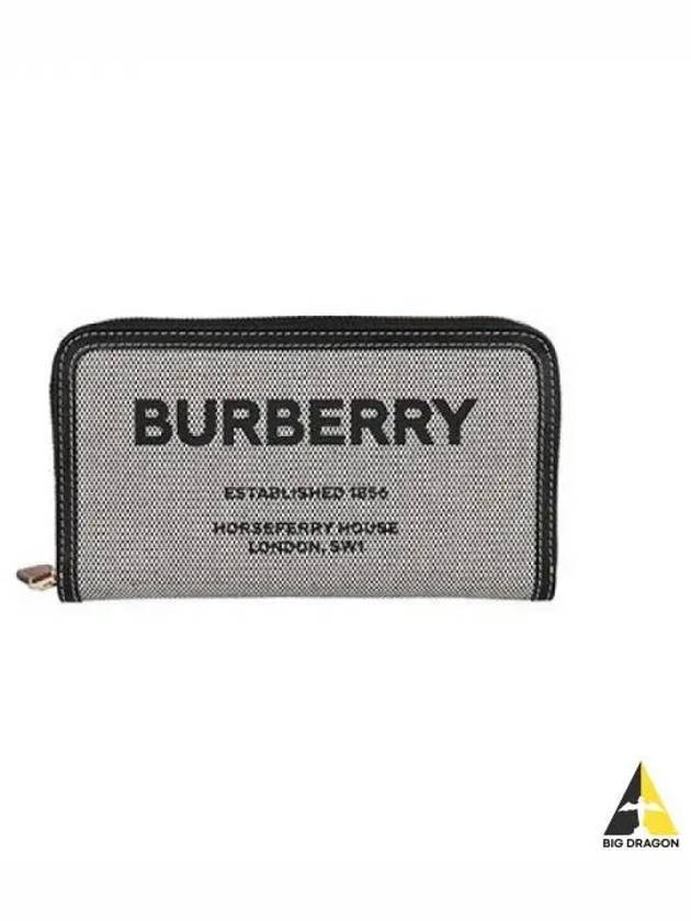 Horseferry Print Canvas Leather Zipper Round Long Wallet Gray Black - BURBERRY - BALAAN.