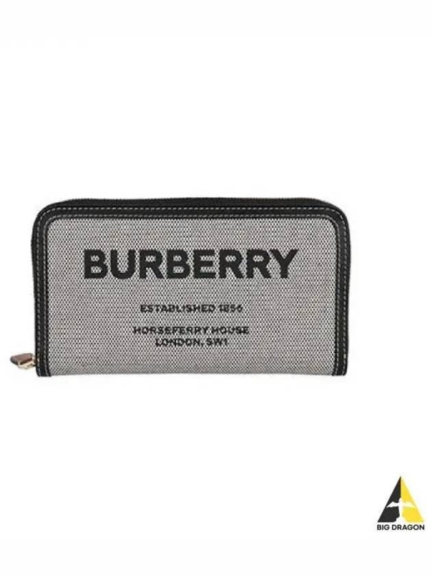 Horseferry Print Canvas Leather Zipper Round Long Wallet Gray Black - BURBERRY - BALAAN 2