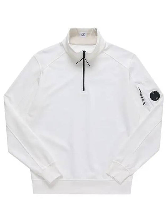 Men's Lens Wappen Fleece Half Zip Up Sweatshirt White - CP COMPANY - BALAAN 2