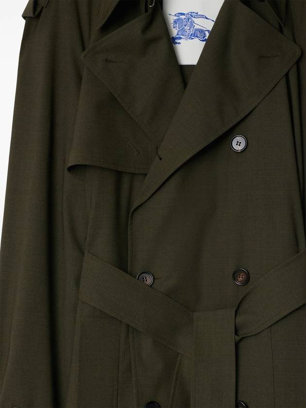 Double-Breasted Stretch Wool Trench Coat Military - BURBERRY - BALAAN 3