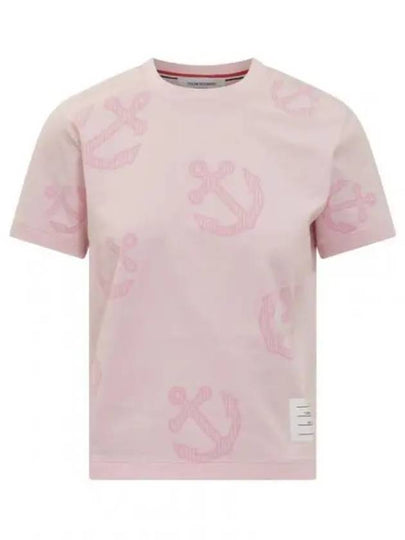 Women's Anchor Logo Round Short Sleeve T-Shirt Pink - THOM BROWNE - BALAAN 2