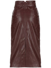 Faux Leather High Waist Long Skirt RED BROWN - ILROZE - BALAAN 2