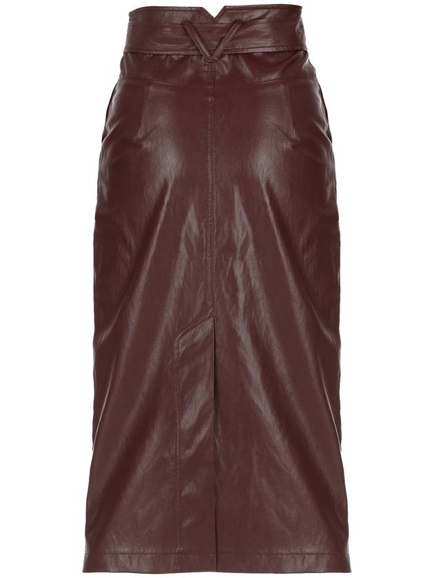 Faux Leather High Waist Long Skirt RED BROWN - ILROZE - BALAAN 2