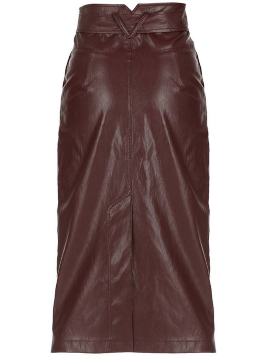 Faux Leather High Waist Long Skirt RED BROWN - ILROZE - BALAAN 2