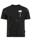 Palm Tree Painted Cotton Short Sleeve T-Shirt Black - PALM ANGELS - BALAAN 2