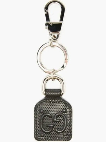 GG logo monogram embossed perforated leather key ring black - GUCCI - BALAAN 1