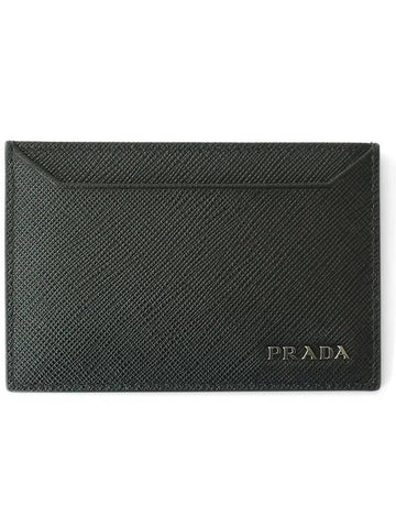 Metal Logo Saffiano Single Card Wallet Black - PRADA - BALAAN 1