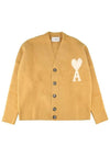 Intarsia Logo Knit Cardigan Mustard - AMI - BALAAN 3