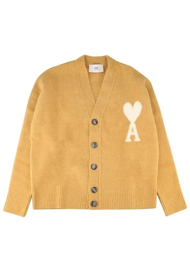 Intarsia Logo Knit Cardigan Mustard - AMI - BALAAN 2