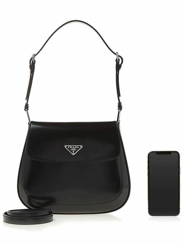 Flap Cleo Brushed Leather Shoulder Bag Black - PRADA - BALAAN 7