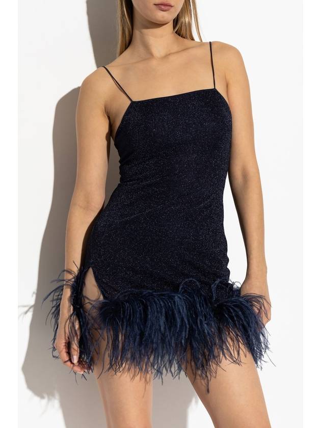 Oseree Dress With Ostrich Feathers, Women's, Navy Blue - OSEREE - BALAAN 3