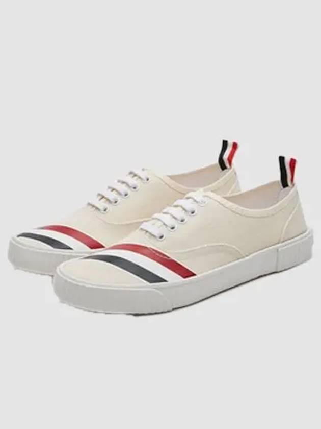 Men's Canvas Diagonal Stripe Heritage Sneakers White - THOM BROWNE - BALAAN 4