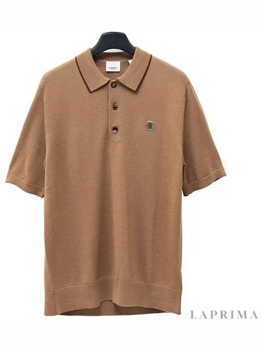 Monogram Motif Wool Silk Cashmere Polo Shirt Brown - BURBERRY - BALAAN.