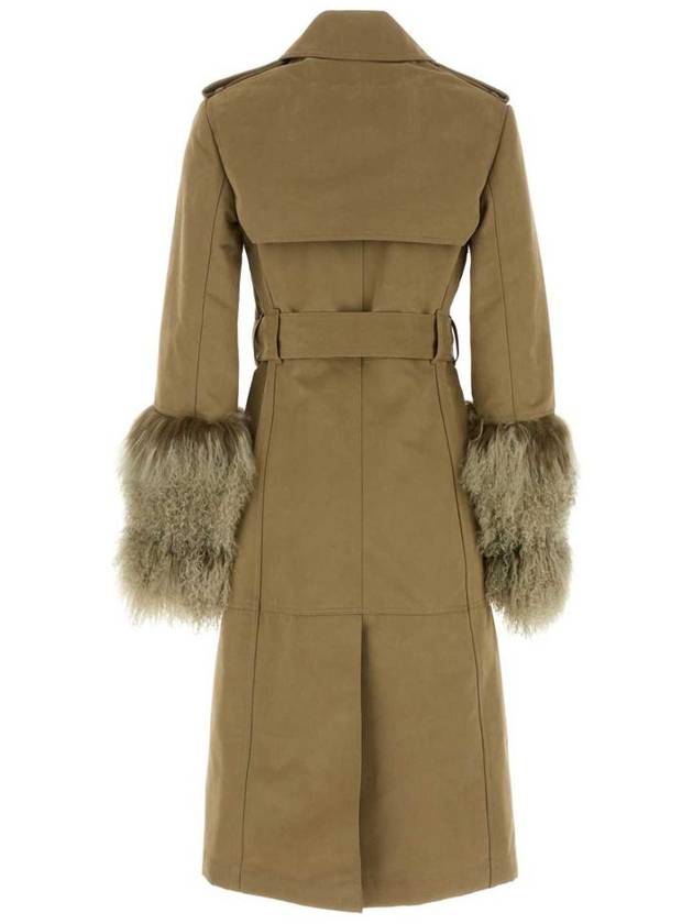 Shearling Cuffs Long Cotton Nylon Trench Coat Mountain - BURBERRY - BALAAN 3