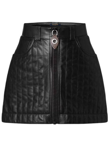 Pinstripe Leather Zip-Up Mini A-Line Skirt Black - LOUIS VUITTON - BALAAN 1