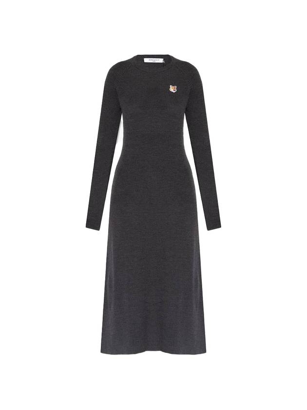 Women's Fox Head Patch Flare Wool Long Dress Black - MAISON KITSUNE - BALAAN 1