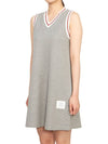 Women's Classic Pique Stripe V-Neck Cotton Tennis Dress Grey - THOM BROWNE - BALAAN 3