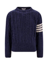 Donegal Twist Cable 4-Bar Classic Crewneck Knit Top Blue - THOM BROWNE - BALAAN 2