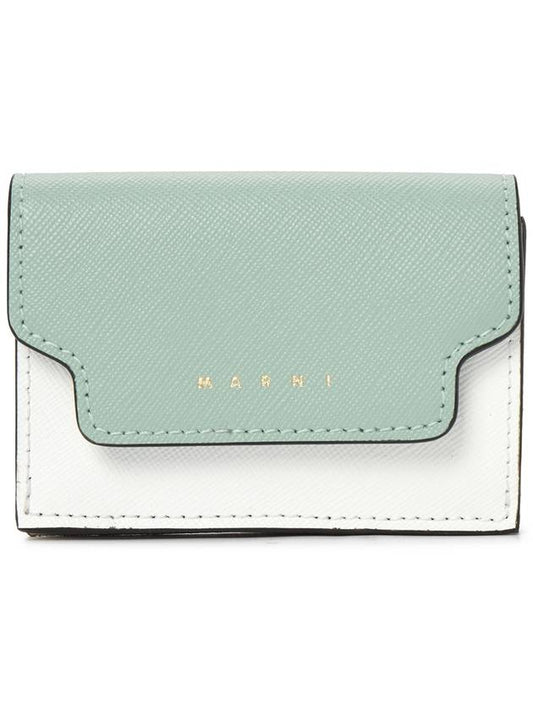 Saffiano Color Block Tri-Fold Half Wallet Blue - MARNI - BALAAN 2