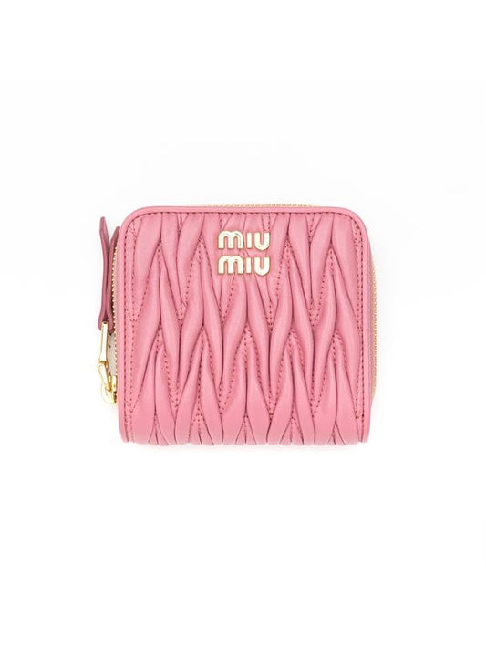 Women s Logo Matelasse zipper round bi fold wallet pink - MIU MIU - BALAAN 1