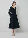 Women's Victoria Tweed Flared Midi Dress Navy - AME - BALAAN 7