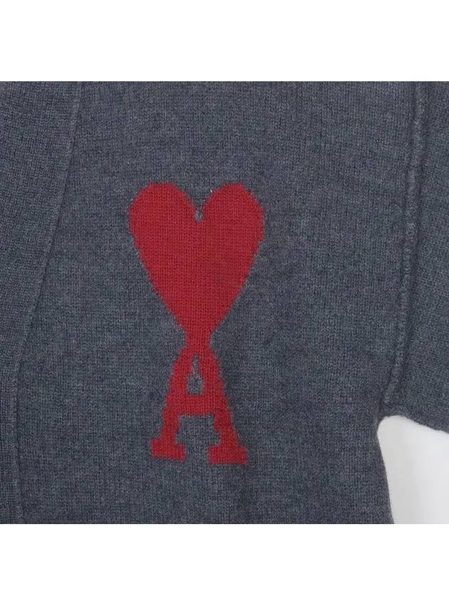 Heart Logo V Neck Wool Cardigan Heather Grey - AMI - BALAAN 3