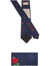 643840 Navy GG logo flower pattern slim silk tie - GUCCI - BALAAN 3