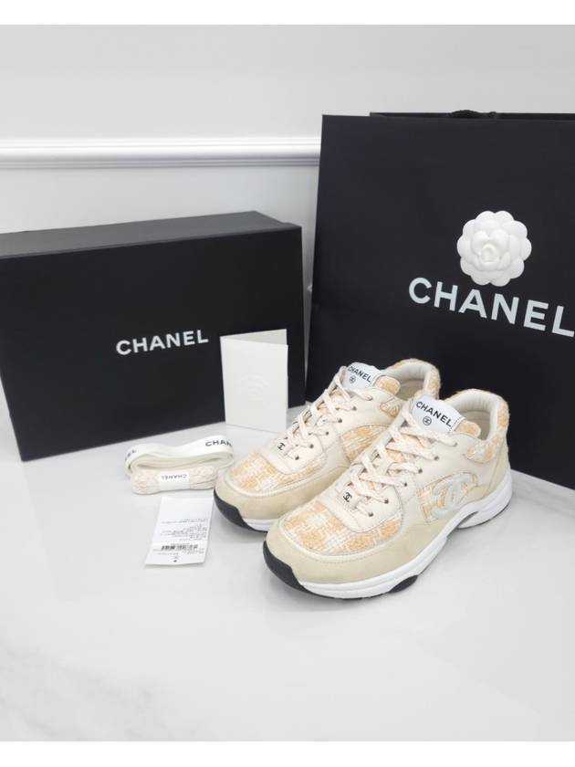 CC logo tweed sneakers orange 38 5 G38299 - CHANEL - BALAAN 6