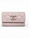 Gold Plated Shiny Grained Calfskin Enamel Strass Card Wallet Light Pink - CHANEL - BALAAN 2