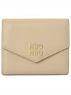 Logo Leather Tri-fold Half Wallet Sand Beige - MIU MIU - BALAAN 2