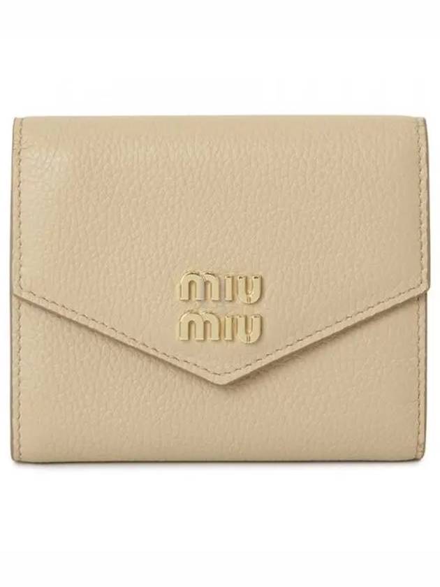 Logo Leather Tri-fold Half Wallet Sand Beige - MIU MIU - BALAAN 2