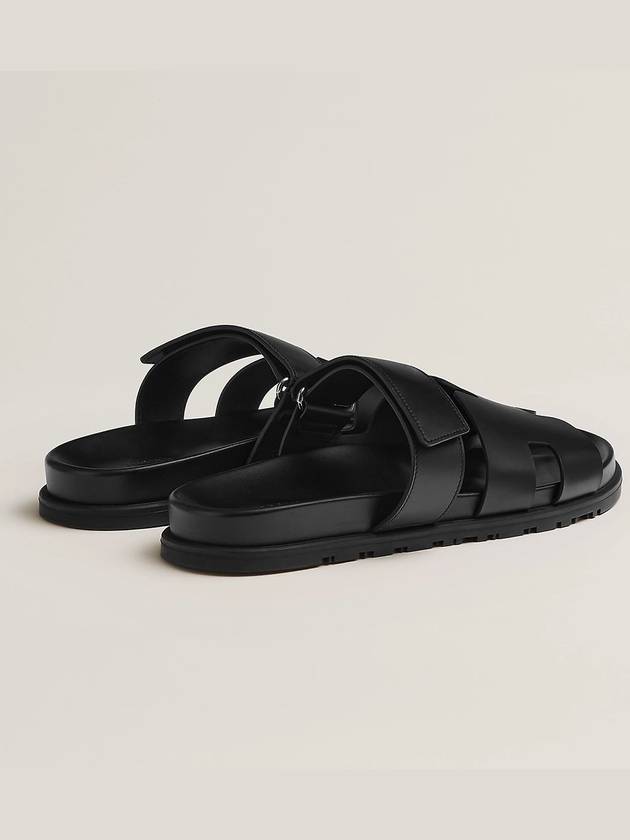 Hermes Chypre H Logo Calfskin Sandals Black - HERMES - BALAAN 5