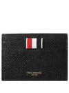 Stripe Note Compartment Pebble Grain Leather Card Wallet Black - THOM BROWNE - BALAAN 2