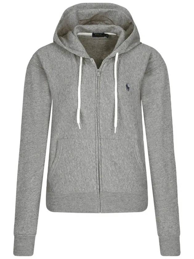 Embroidered Logo Zip Up Hoodie Grey - POLO RALPH LAUREN - BALAAN 3