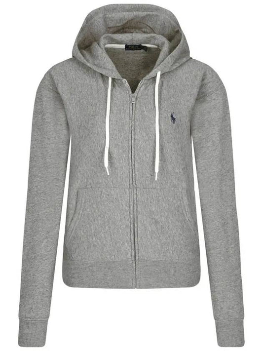 Embroidered Logo Zip Up Hoodie Grey - POLO RALPH LAUREN - BALAAN 2