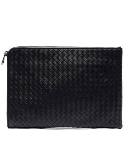 Intrecciato Weaving Zipper Medium Clutch Bag Black - BOTTEGA VENETA - BALAAN 2