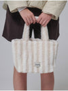 Striped shearling tote bag Ivory - OPENING SUNSHINE - BALAAN 4