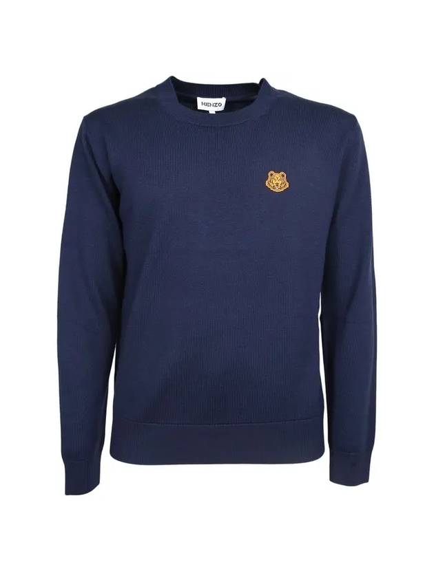 Men's Tiger Patch Crest Knit Top Navy - KENZO - BALAAN 1