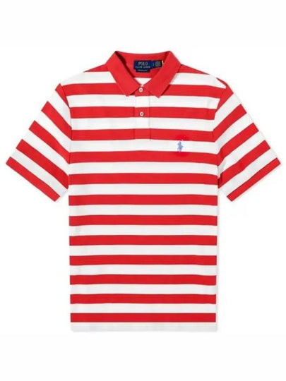 Embroidery Logo Stripes Cotton Polo Shirt White Red - POLO RALPH LAUREN - BALAAN 2