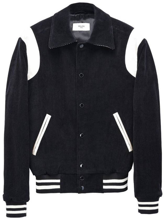 Corduroy Varsity Bomber Jacket Black - ROLLING STUDIOS - BALAAN 2