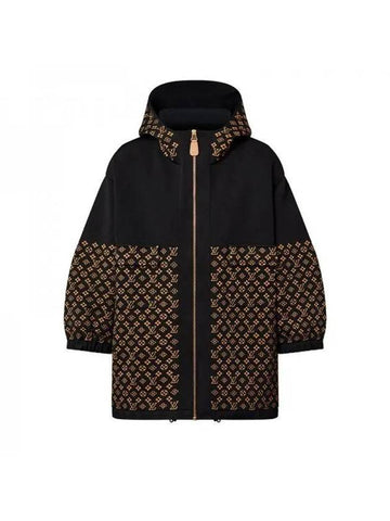 Monogram Jacquard Knit Hooded Jacket Black - LOUIS VUITTON - BALAAN 1